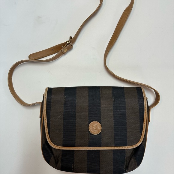 Fendi Pequin Canvas Vintage Shoulder Bag